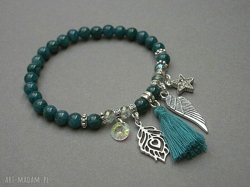 Sea green vol. 2 bransoletka boho z jadeitu, chwostem i srebrnymi elementami (16 16,5 cm)