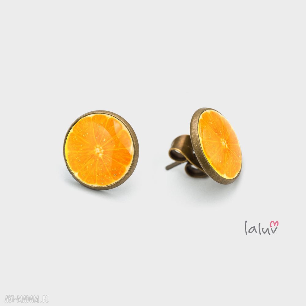 Mini kolczyki sztyfty Pomarańcza - cytrusowe owoce w antycznym złocie