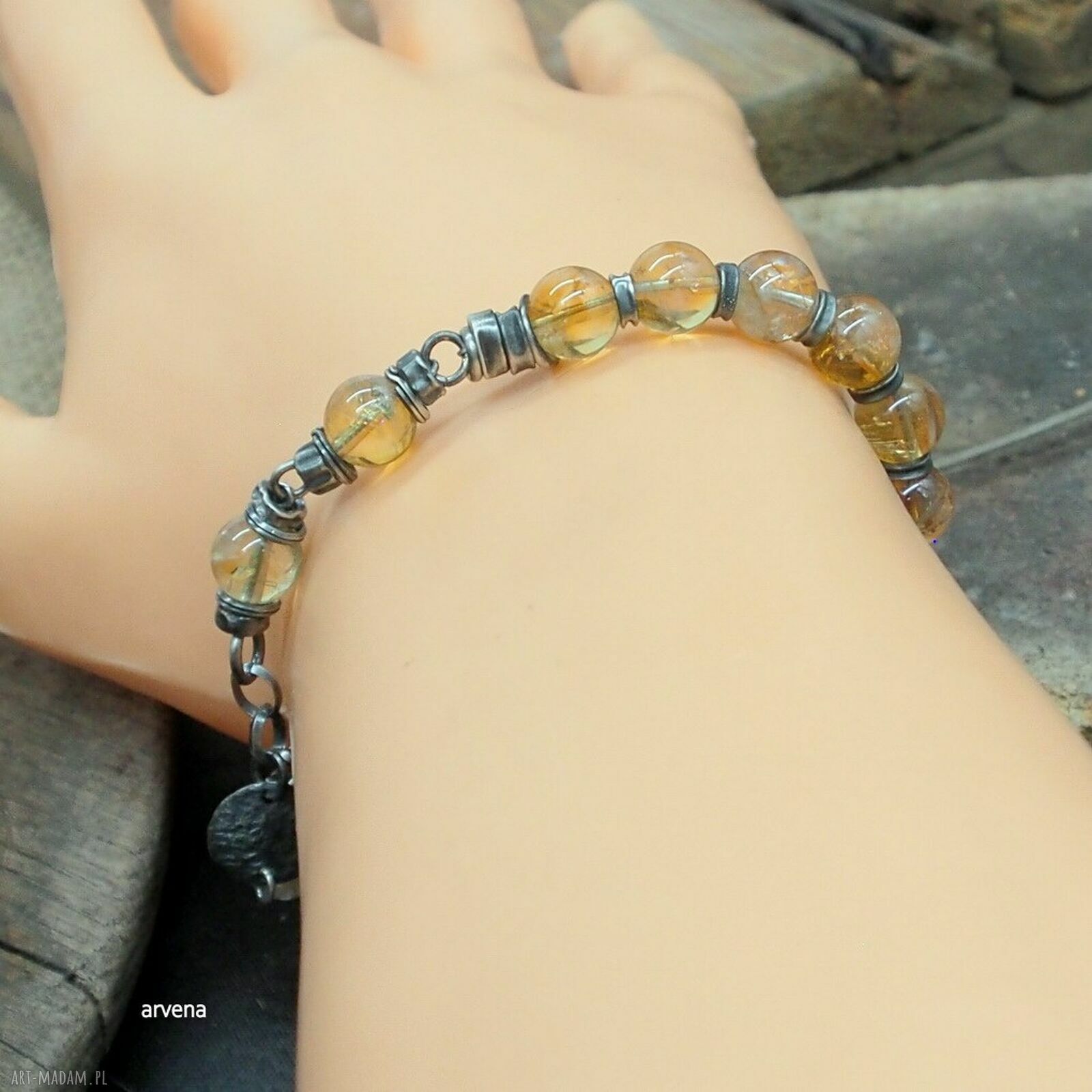Cytrynowa bransoletka 015 - srebro 925 oksydowane z cytrynem