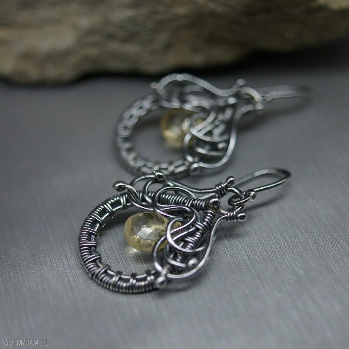 Kolczyki z cytrynu „Narcisio” - długie srebrne łezki wire wrapping