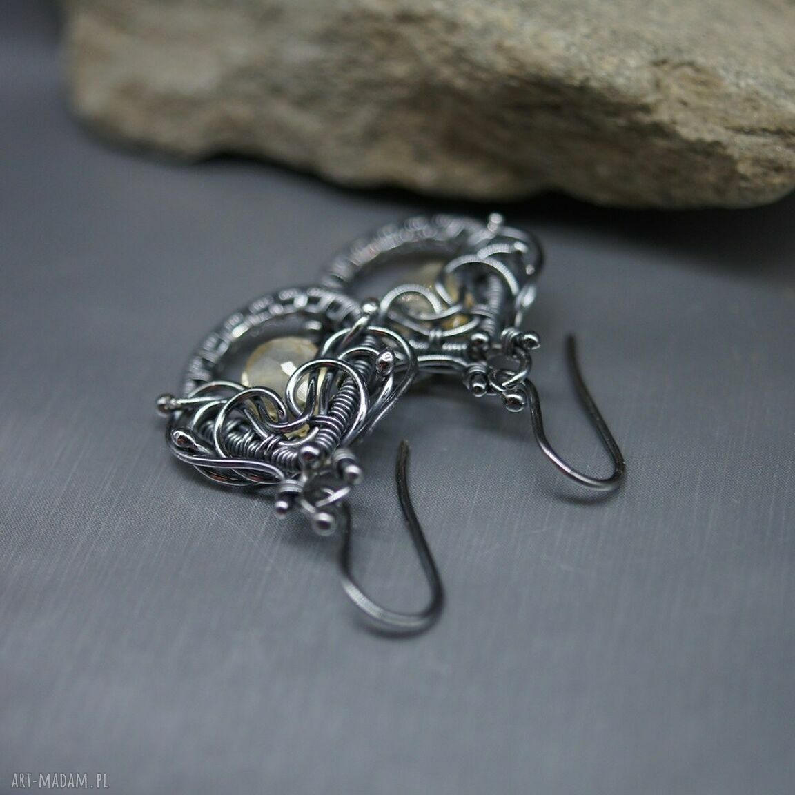 Kolczyki z cytrynu „Narcisio” - długie srebrne łezki wire wrapping