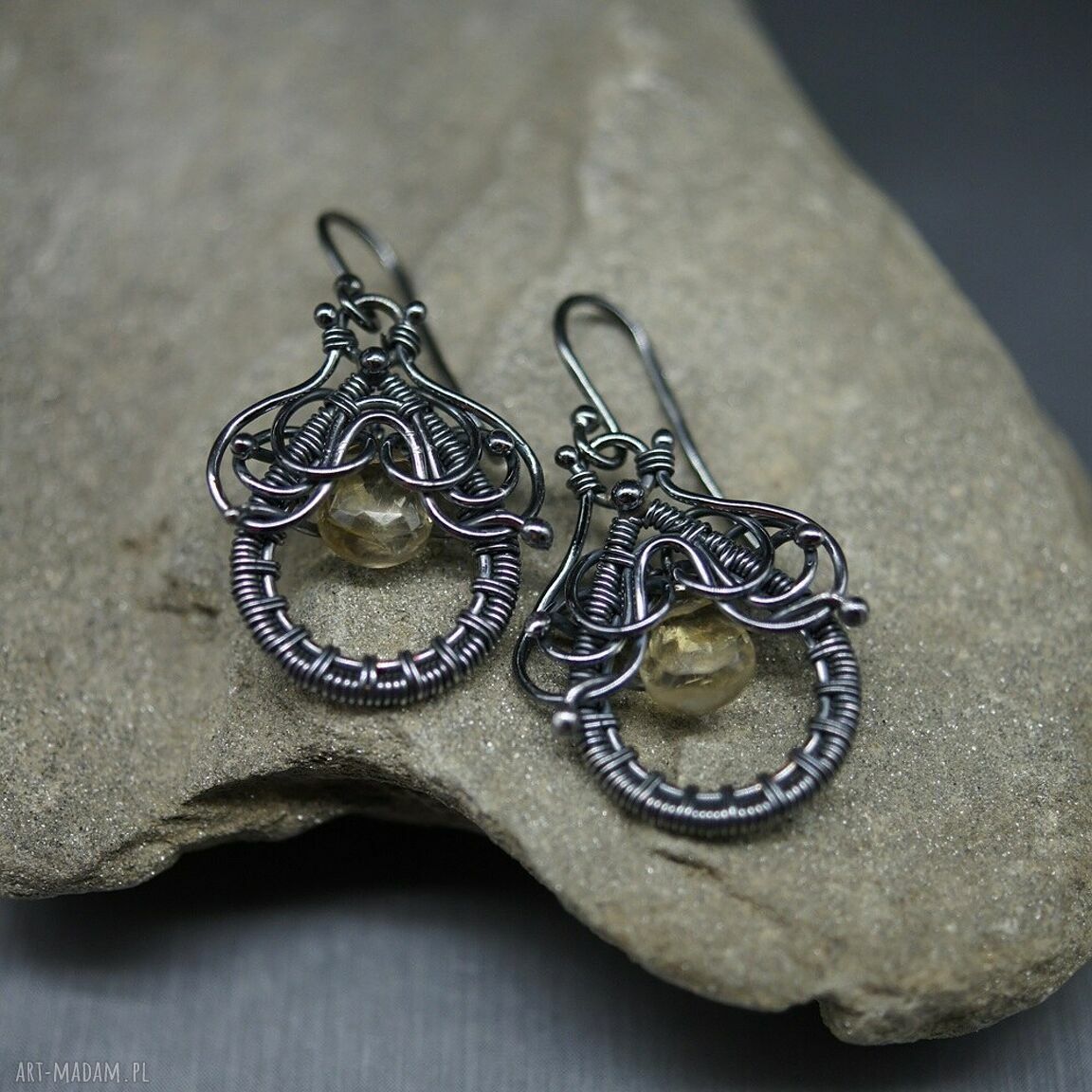 Kolczyki z cytrynu „Narcisio” - długie srebrne łezki wire wrapping