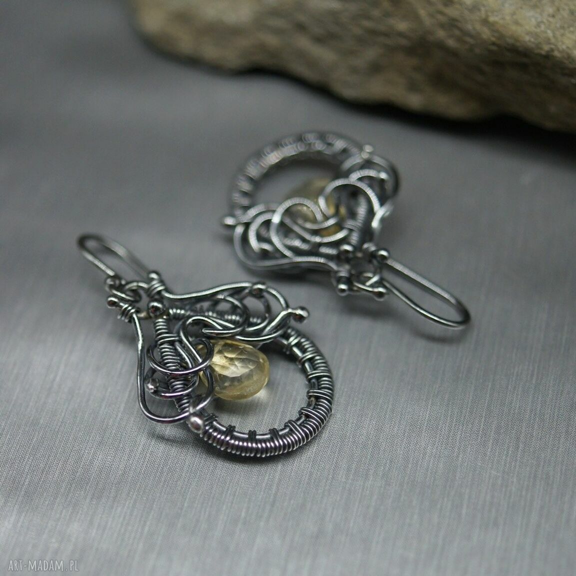 Kolczyki z cytrynu „Narcisio” - długie srebrne łezki wire wrapping