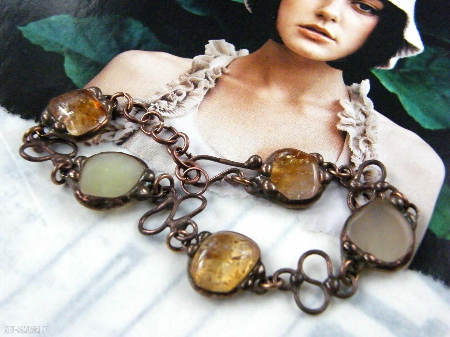 Bransoletka z cytrynem i jadeitem w miedzi - amulet