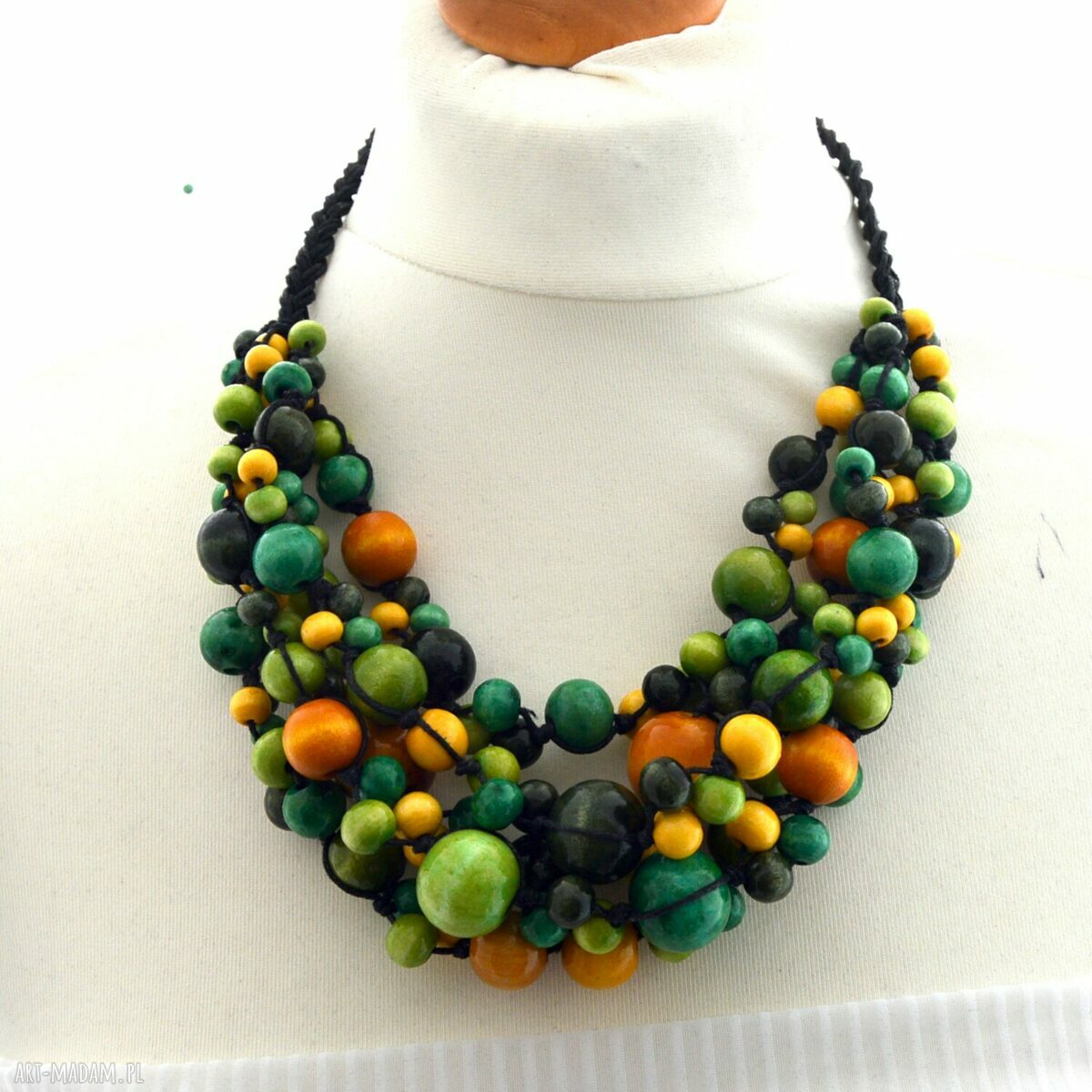 Cytrynowe żółto-zielone korale drewniane z małych kulek - handmade