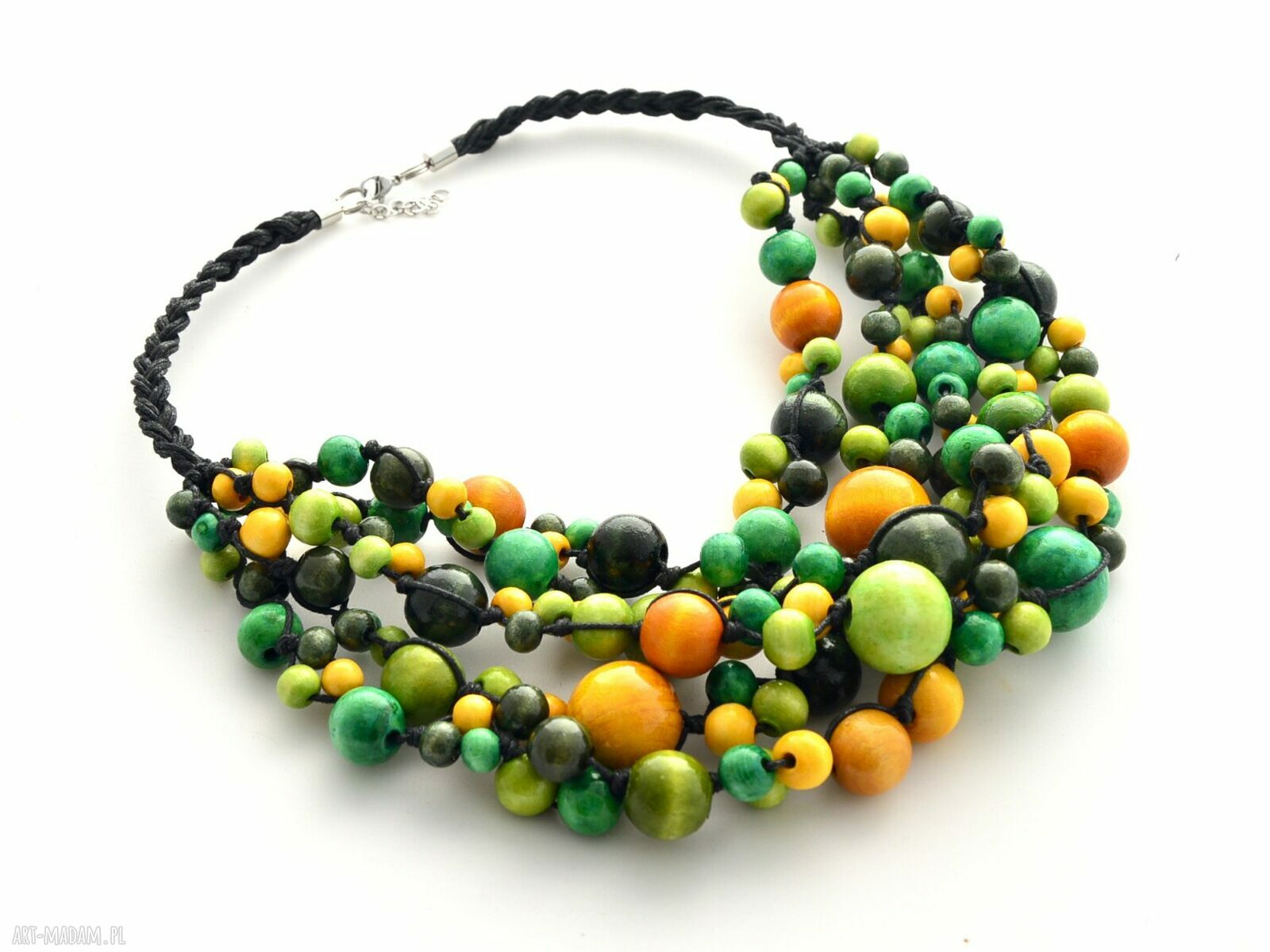 Cytrynowe żółto-zielone korale drewniane z małych kulek - handmade