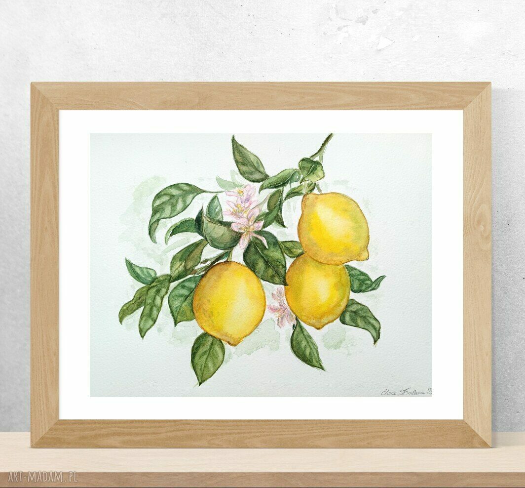 Cytryny - akwarelowy obraz do kuchni (23x31 cm)