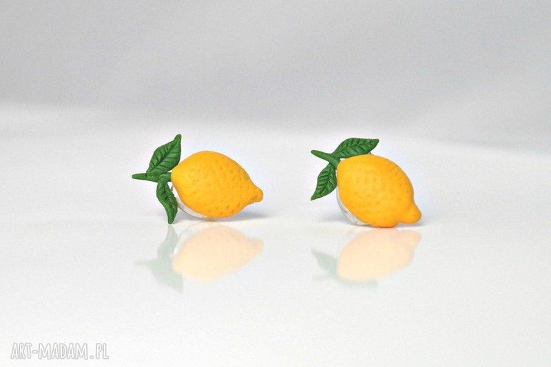 Cytryny - kolczyki wkręty z modeliny Fimo i stali chirurgicznej