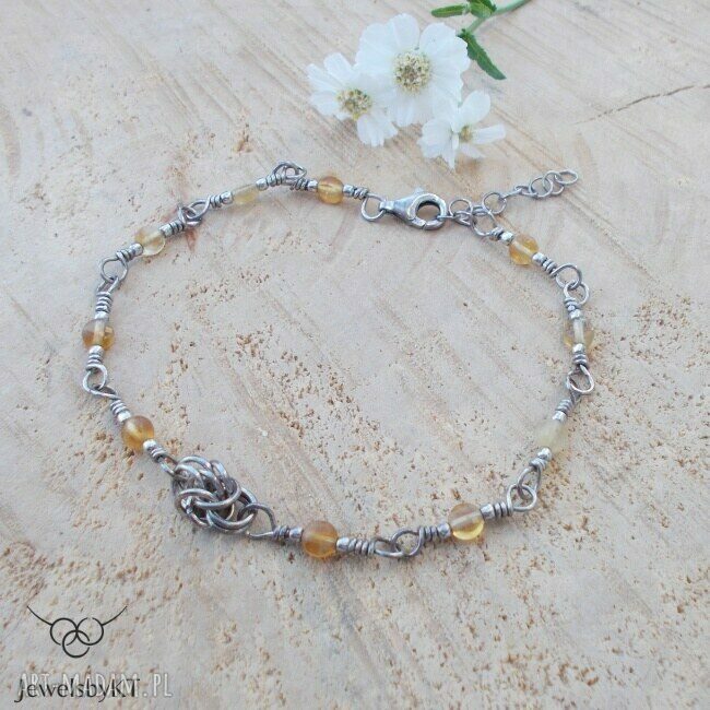 Cytryny na okrągło - bransoletka chainmaille ze srebra i cytrynów