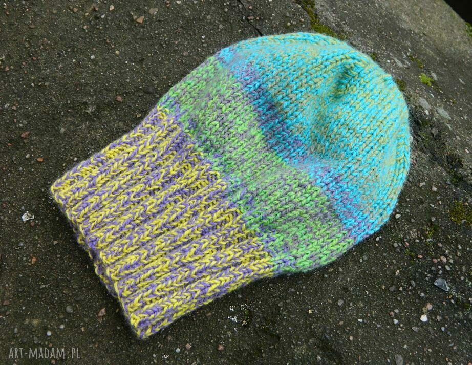 Czapka boho melanż handmade z wysokim ściągaczem (multikolor)