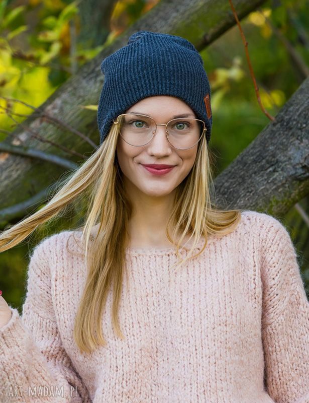 Czapka dwustronna beanie z logo z ekoskórki - ciemny szary