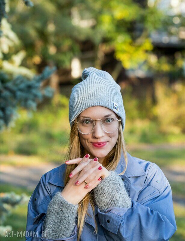 Dwustronna czapka beanie Jasny Szary z kolorowym logo - podwójny akryl