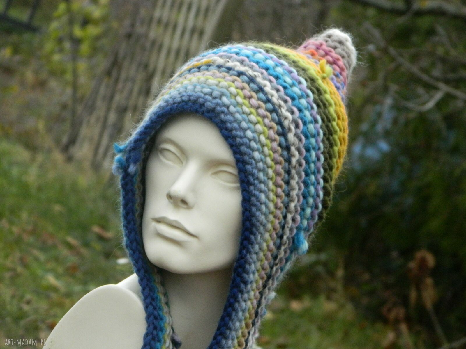 Czapka etno elf 100% wełna boho kaptur