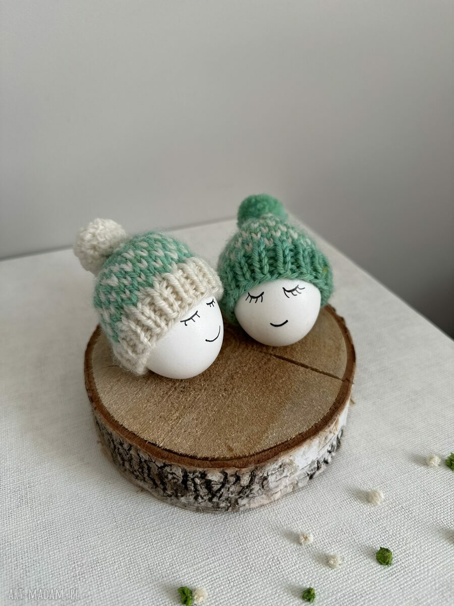 Czapeczki na jajka wielkanocne - zestaw 2 szt z owczej wełny (handmade)