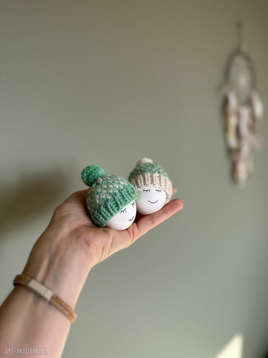 Czapeczki na jajka wielkanocne - zestaw 2 szt z owczej wełny (handmade)