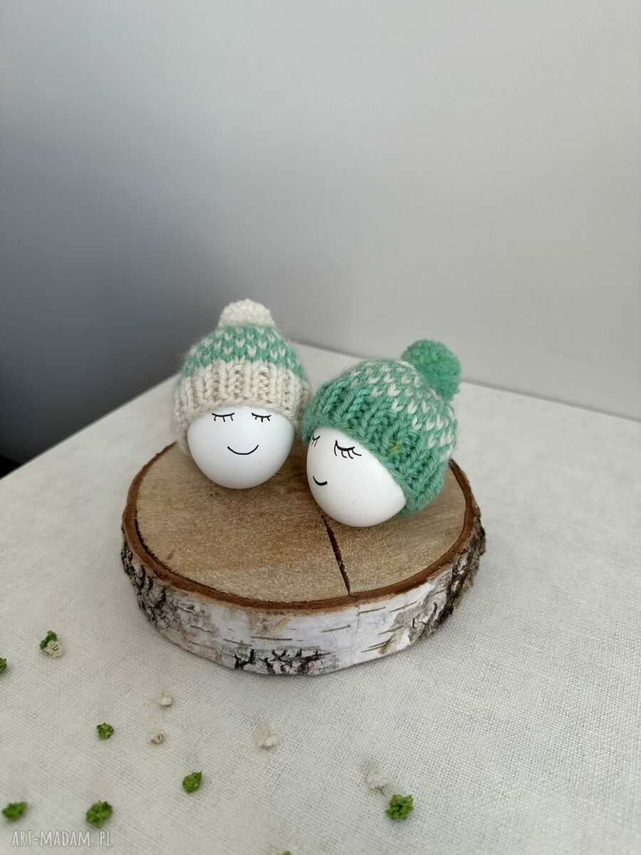 Czapeczki na jajka wielkanocne - zestaw 2 szt z owczej wełny (handmade)