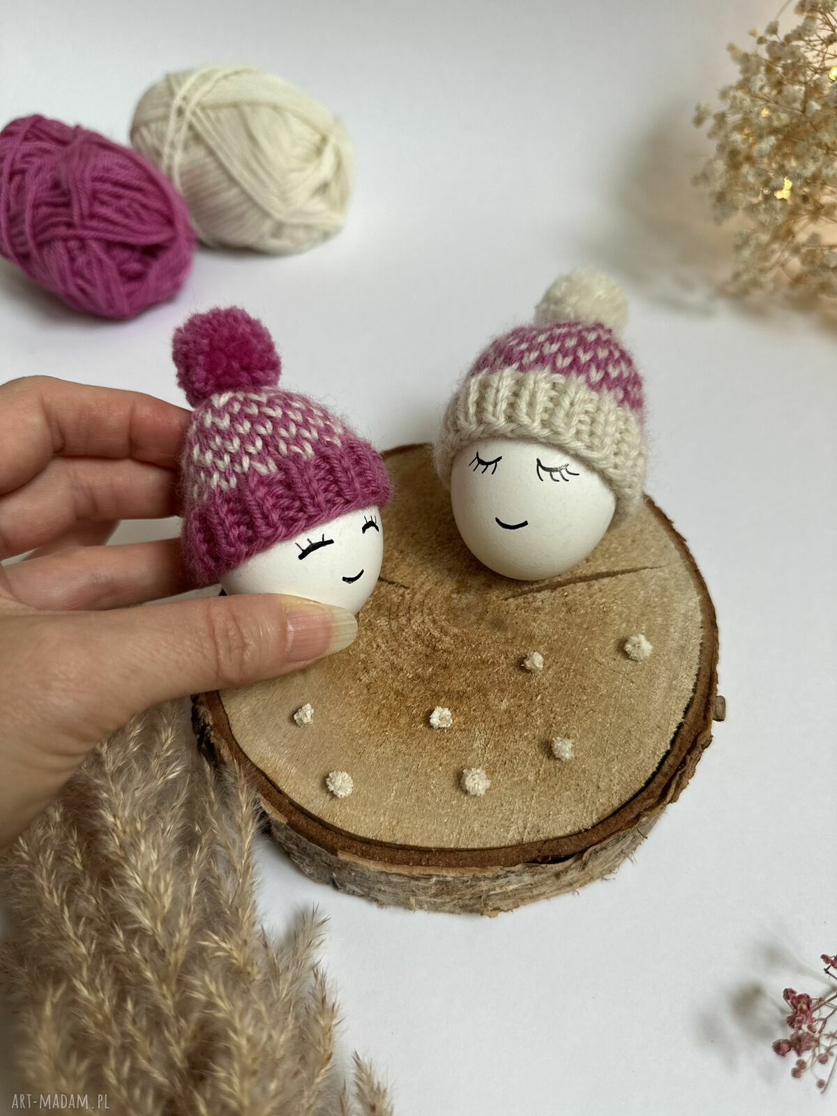 Czapeczki na jajka wielkanocne - zestaw 2 szt. (ręcznie na drutach)