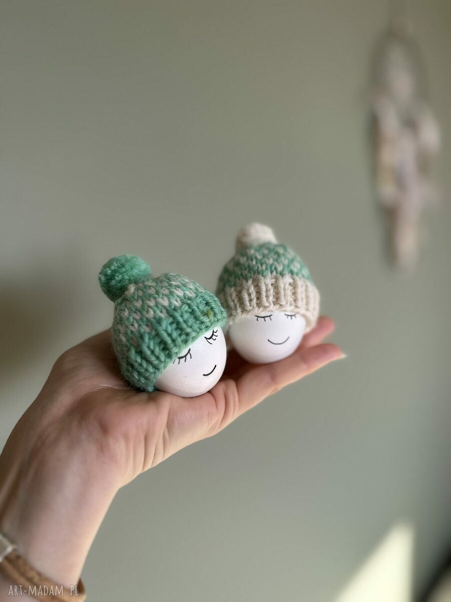 Czapeczki na jajka wielkanocne - zestaw 2 szt z owczej wełny (handmade)