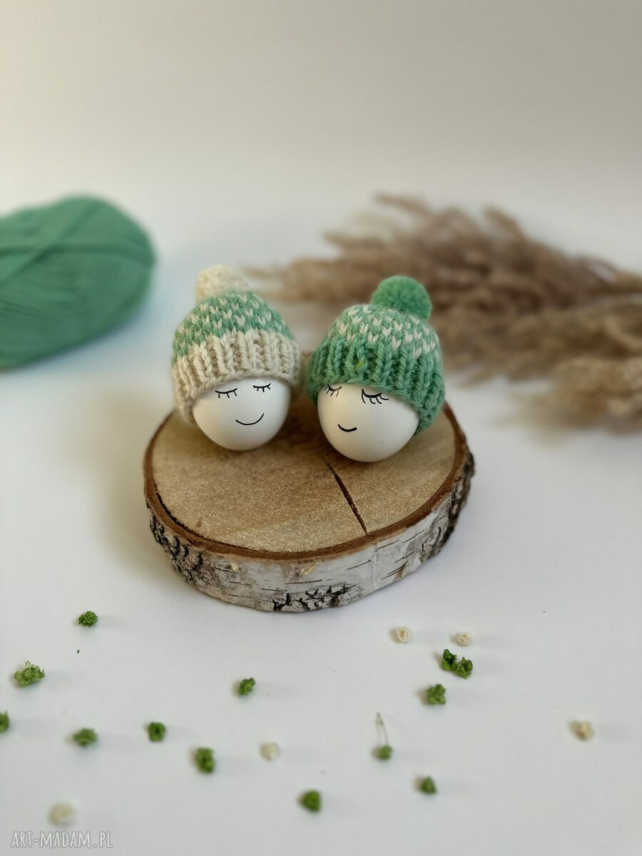 Czapeczki na jajka wielkanocne - zestaw 2 szt z owczej wełny (handmade)