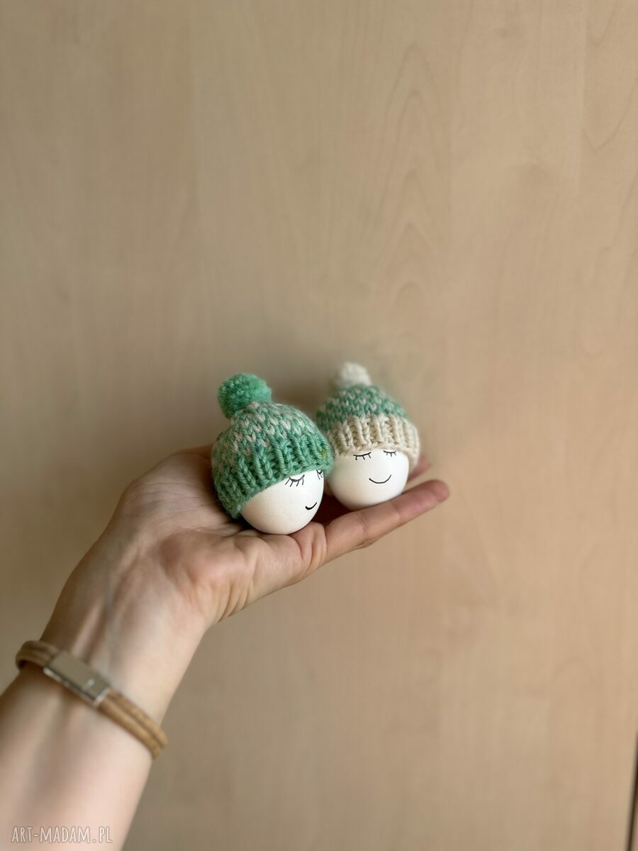 Czapeczki na jajka wielkanocne - zestaw 2 szt z owczej wełny (handmade)