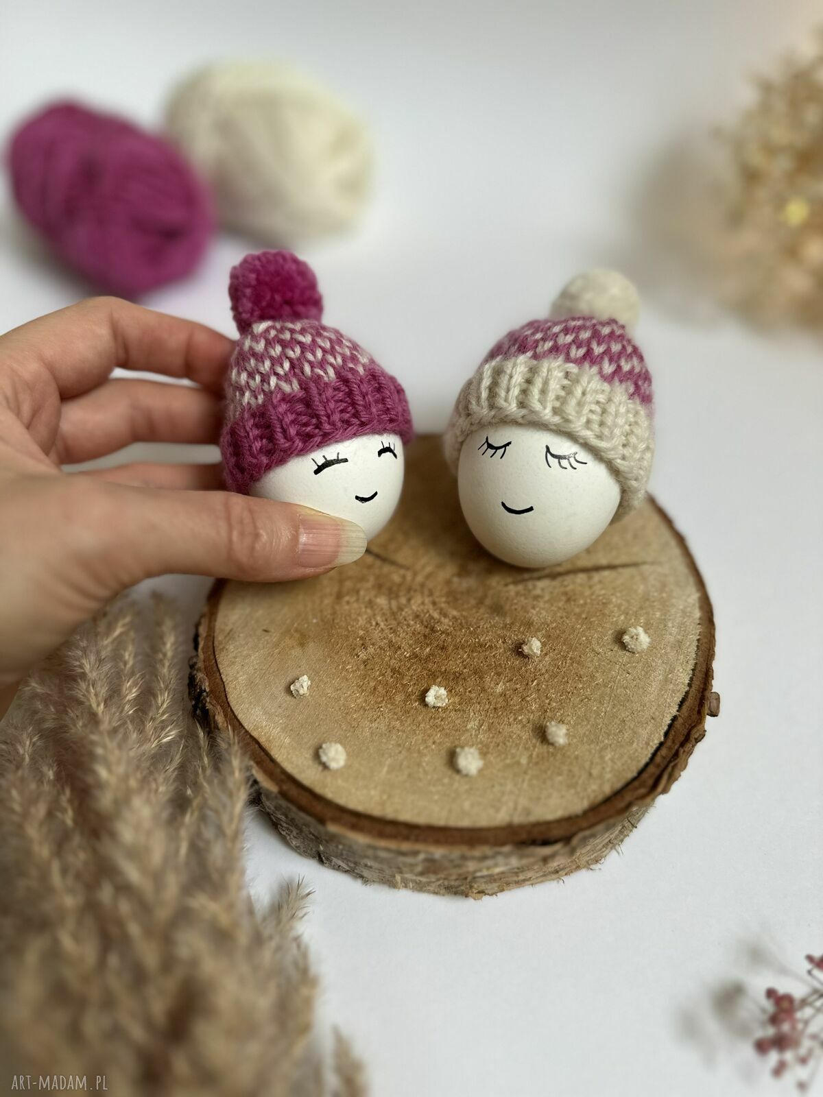 Czapeczki na jajka wielkanocne - zestaw 2 szt. (ręcznie na drutach)