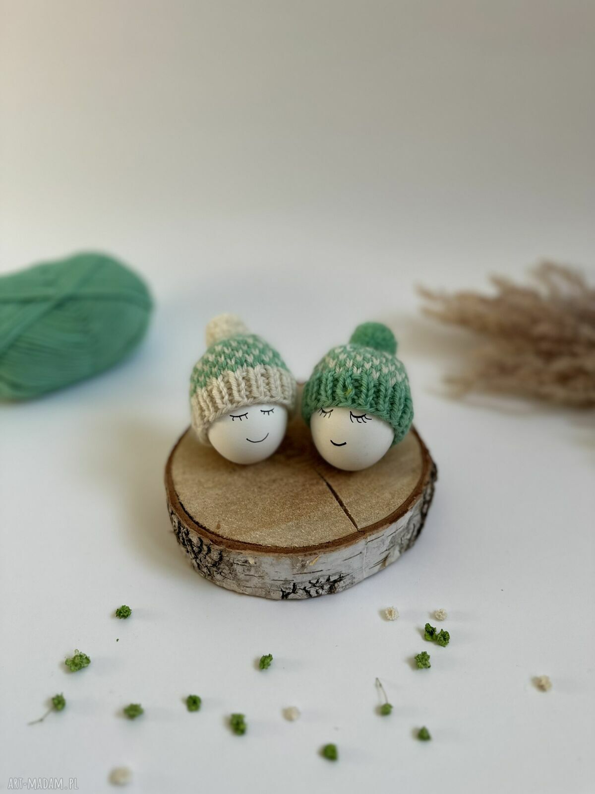Czapeczki na jajka wielkanocne - zestaw 2 szt z owczej wełny handmade