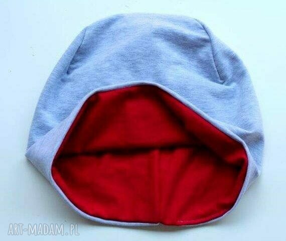 Czapka beanie damska 2 w 1 dwustronna szaro-malinowa (handmade)