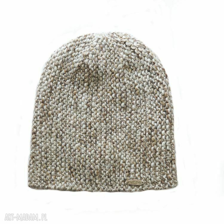 Czapka #22 z kolekcji 'melange Beanie' - ręcznie dziergana wełna z alpaka, beżowy melanż