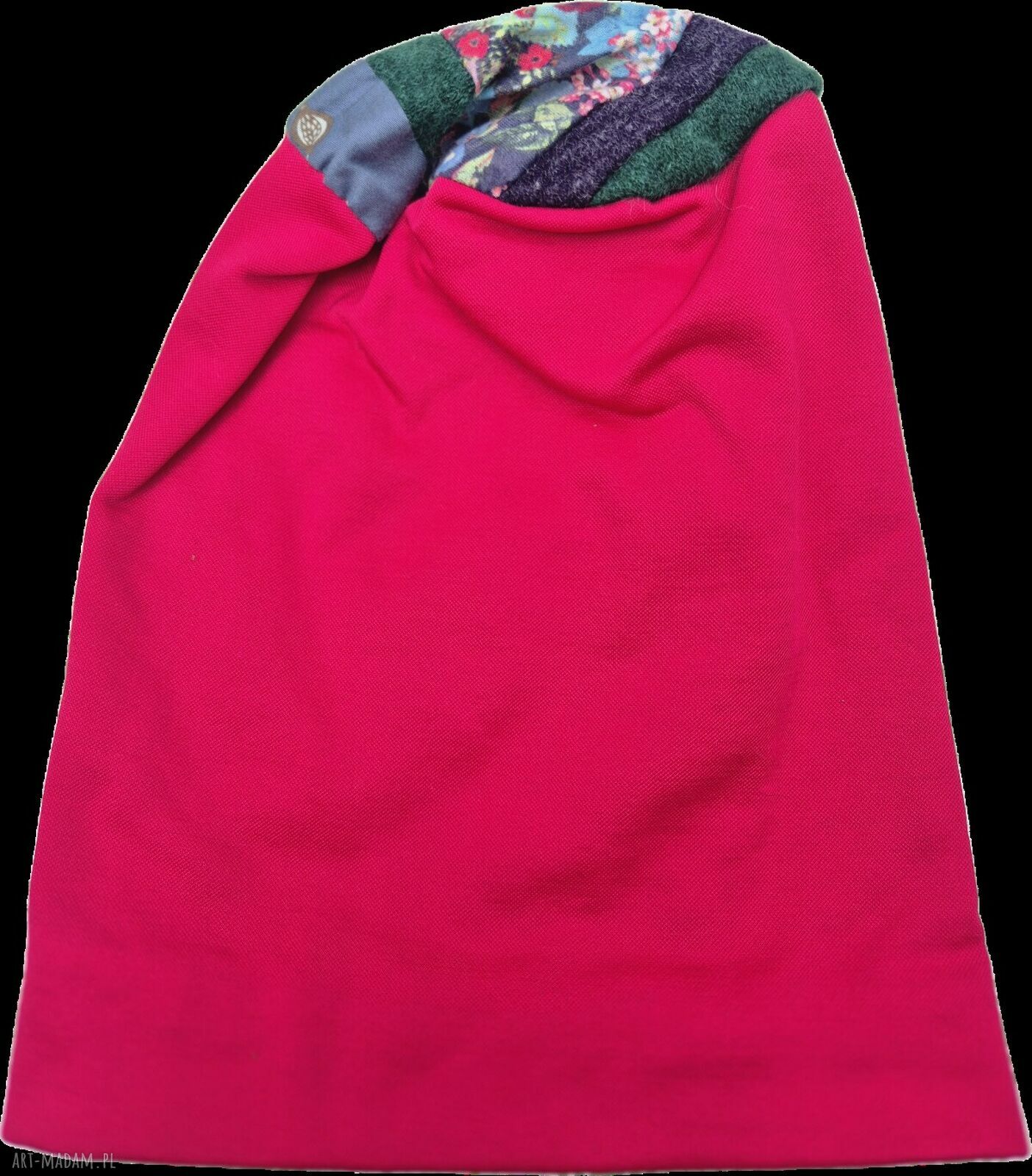Czapka damska amarant - róż handmade w patchworku z podszewką, rozmiar 55-56