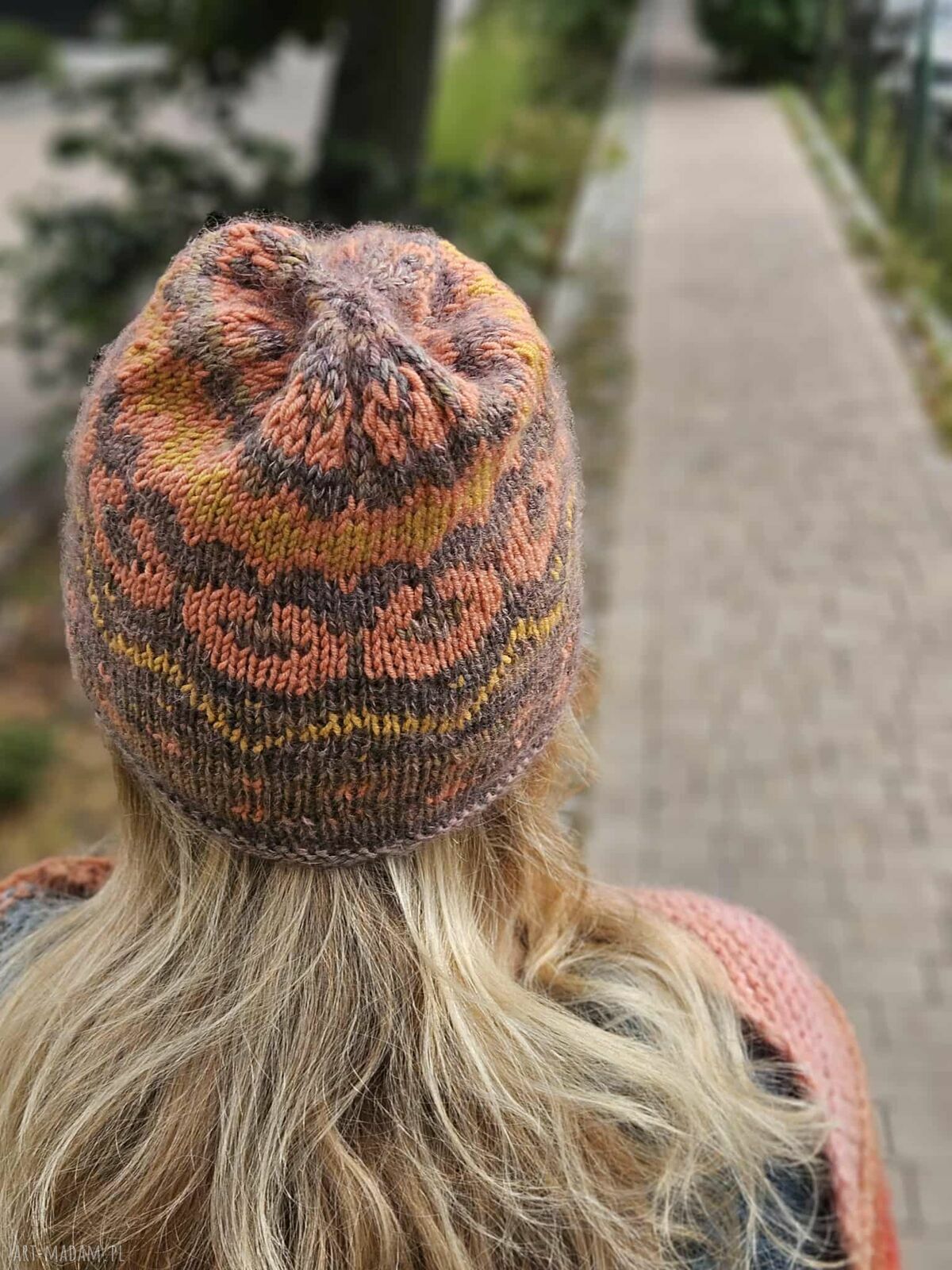 Czapka Autumn jesienna czapka na drutach, ręcznie robiona