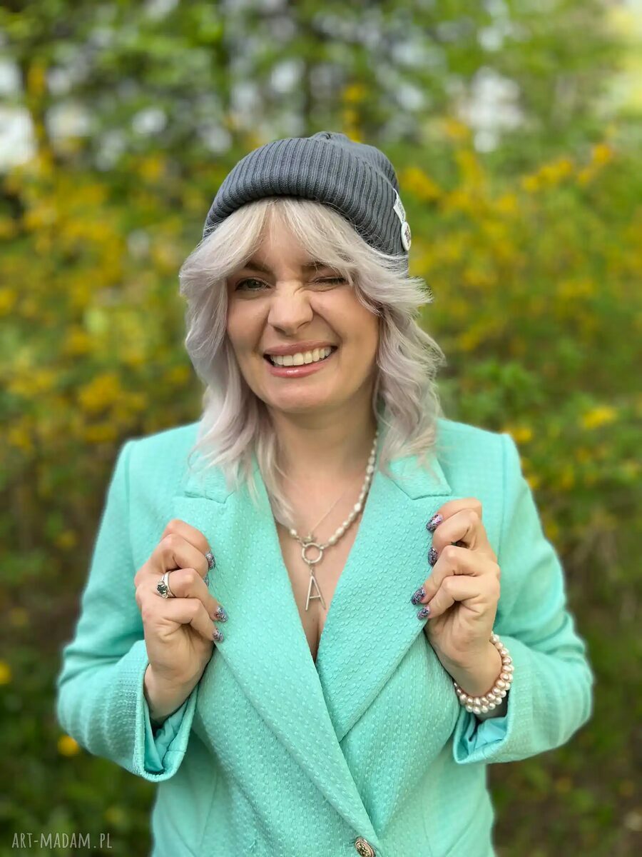 Ręcznie robiona czapka beanie z bawełny Brain Inside w ciemnym szarym (2w1)