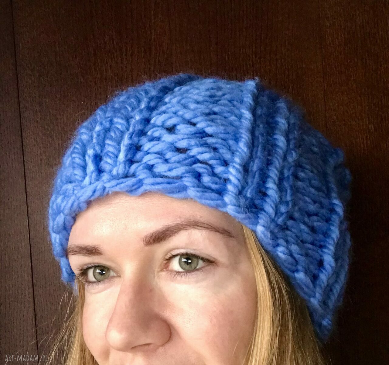 Ciepła czapka beanie ręcznie robiona na drutach - gruba włóczka