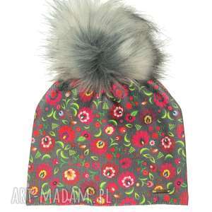 czapka beanie pompon z futra - kolorowe czapki