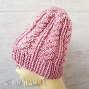 alba design czapka beanie warkocze róż antyczny