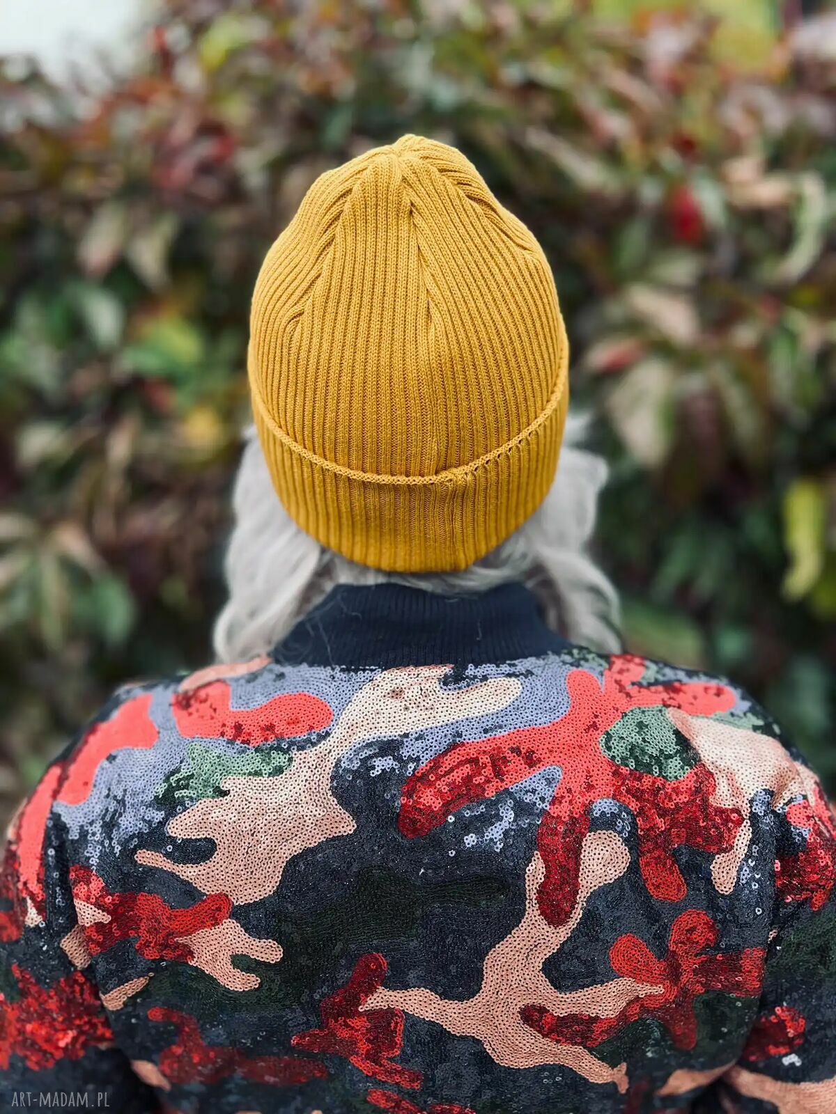 Czapka beanie z bawełny Brain Inside - miodowa musztarda z haftowanym logo