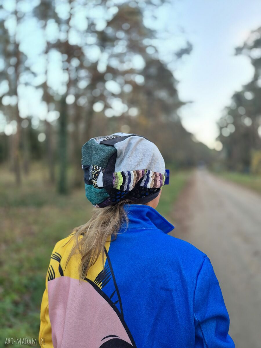 Czapka boho z podszewką - rozmiar uniwersalny, patchwork