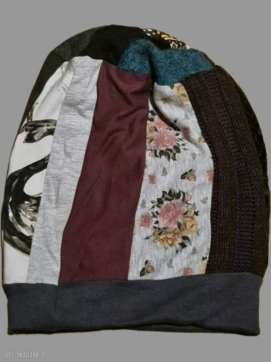 Czapka boho z podszewką - rozmiar uniwersalny, patchwork