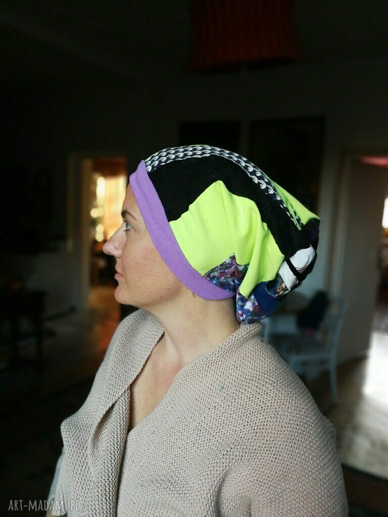Czapka boho etno wiosenna ruda - patchwork na podszewce (rozmiar uniwersalny)