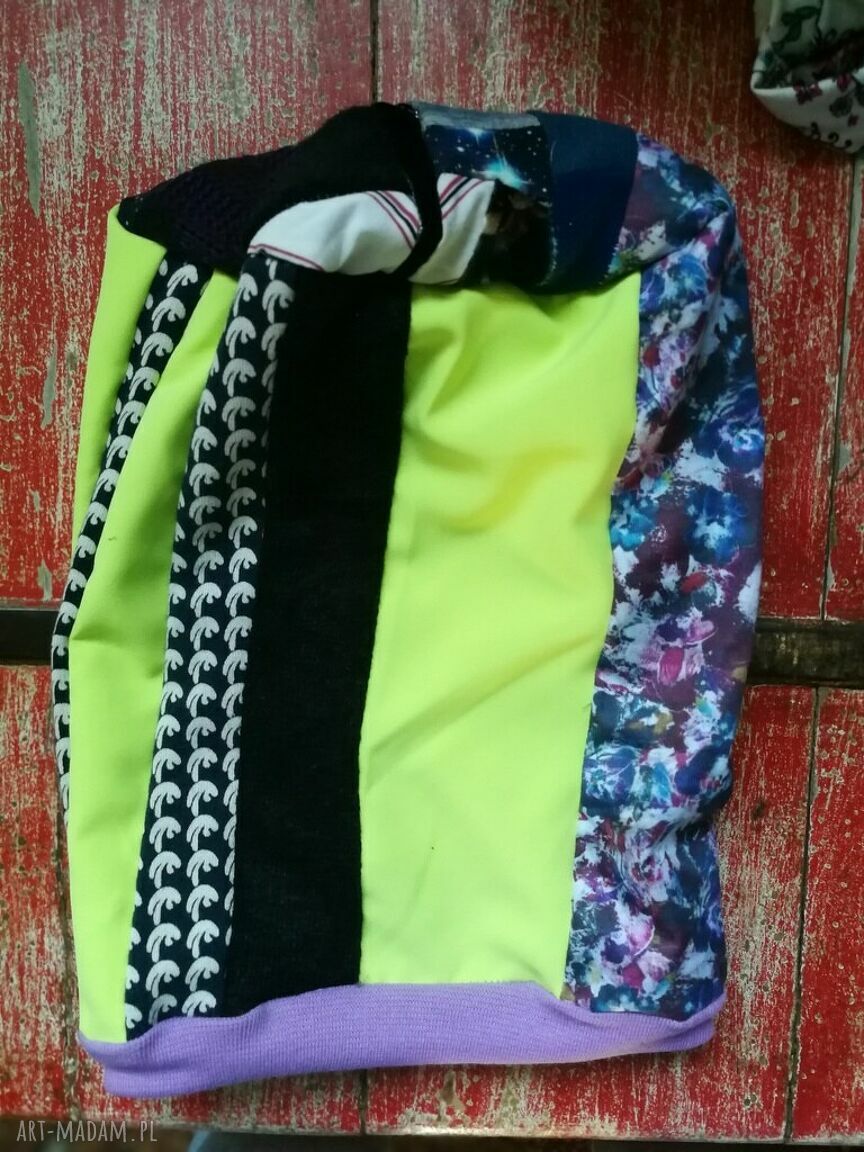 Czapka boho etno wiosenna ruda - patchwork na podszewce (rozmiar uniwersalny)
