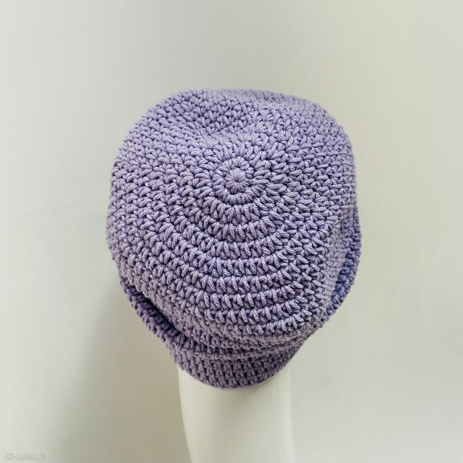 Czapka przejściowa cienka bawełna S/M lawenda - handmade