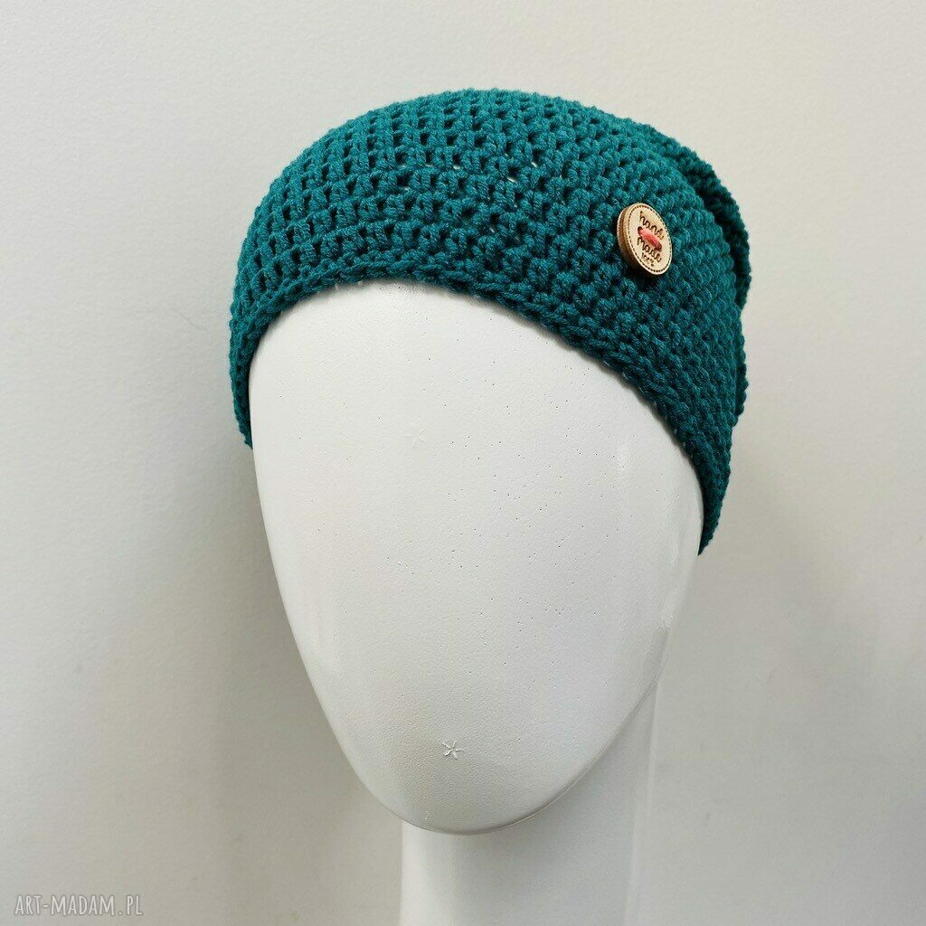 Cienka czapka przejściowa Smerf szmaragdowa S/M - handmade