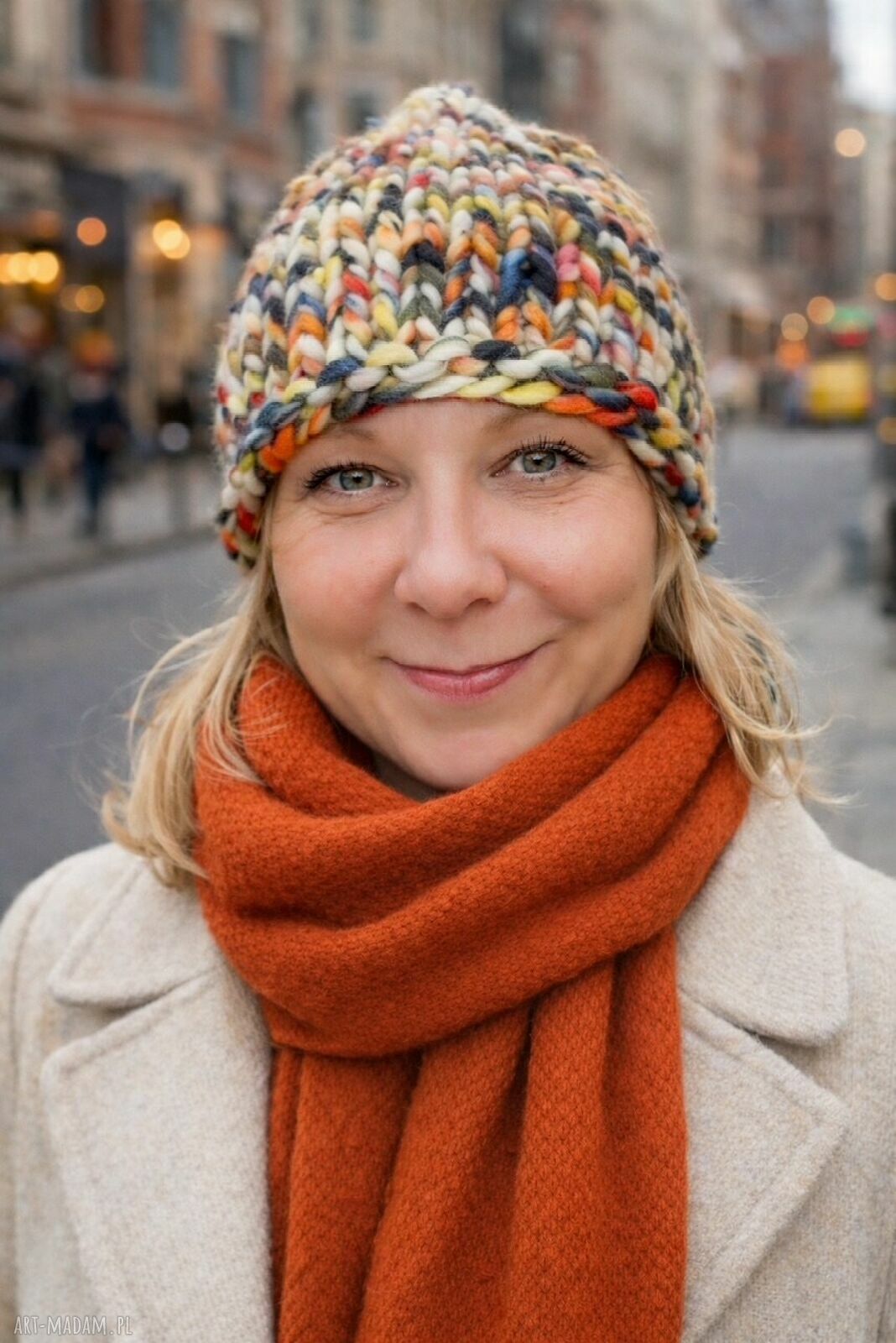 Czapka Chunky Beanie z 100% Wełny Merino Multikolor - ręcznie robiona