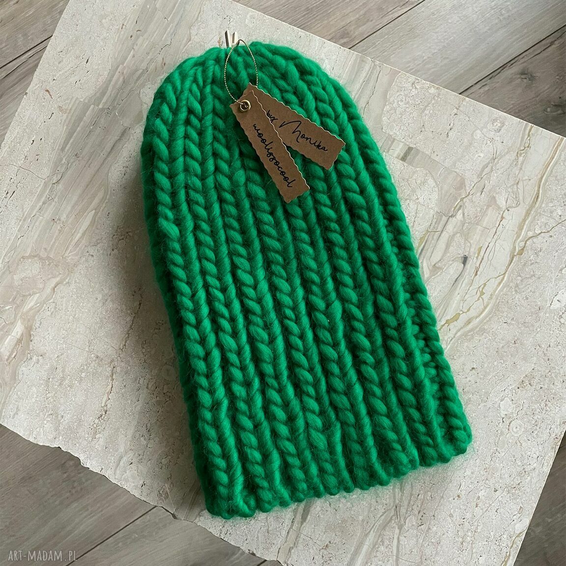 Czapka beanie chunky Kelly Green ręcznie robiona na drutach
