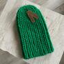 czapki beanie na drutach czapka chunky kelly green /