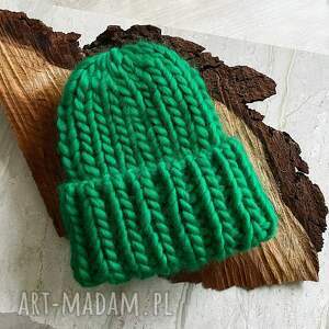 czapka chunky kelly green handmade