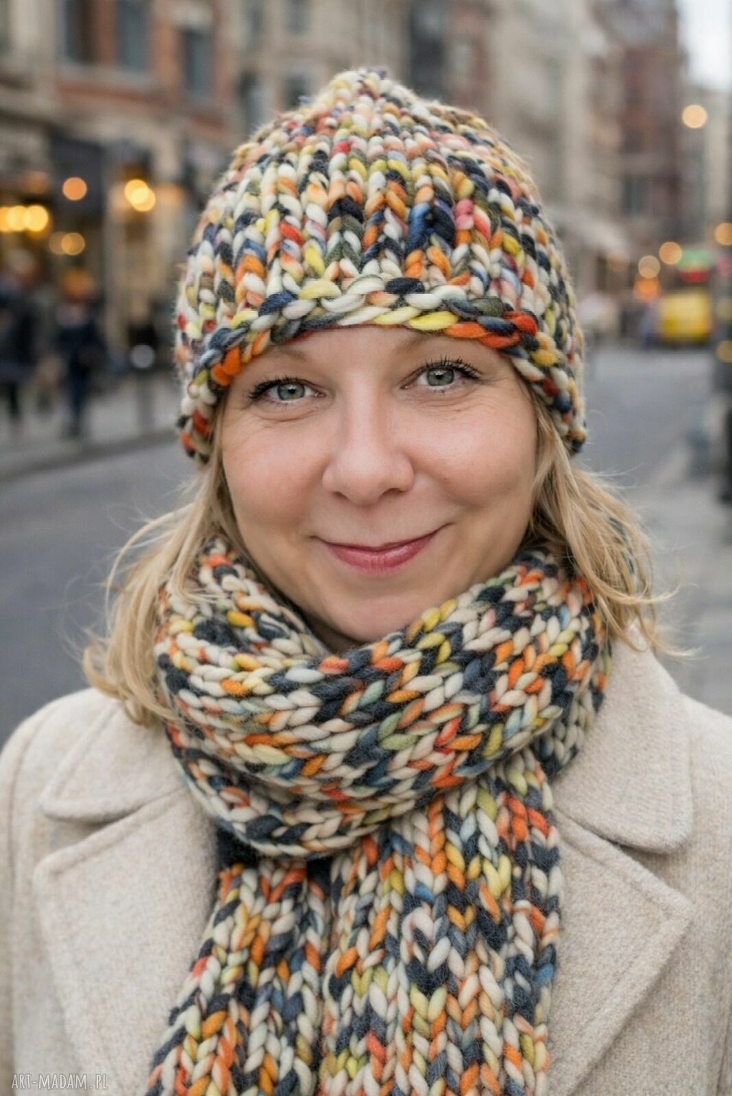 Czapka Chunky Beanie z 100% Wełny Merino (Multikolor) - ręcznie robiona