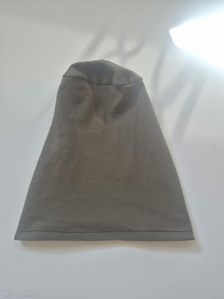 Czapka ciemna zieleń khaki - wiosenna dzianinowa bez podszewki
