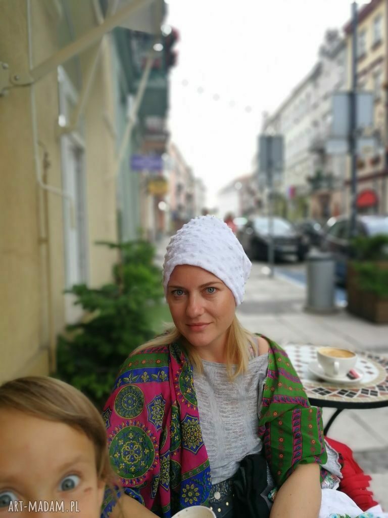 Boho czapka na podszewce Etno Folk „Smerfetka” - długa, ciepła i ręcznie robiona