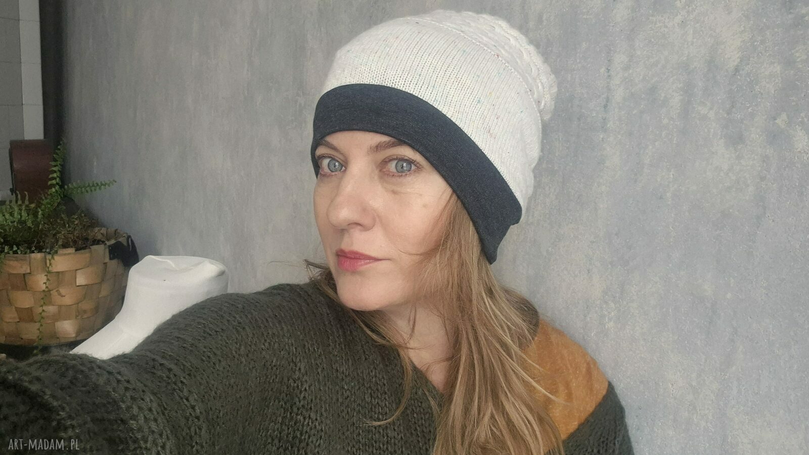Ciepła czapka Smerfetka na podszewce - rozmiar 56-57 cm (Ruda Klara)