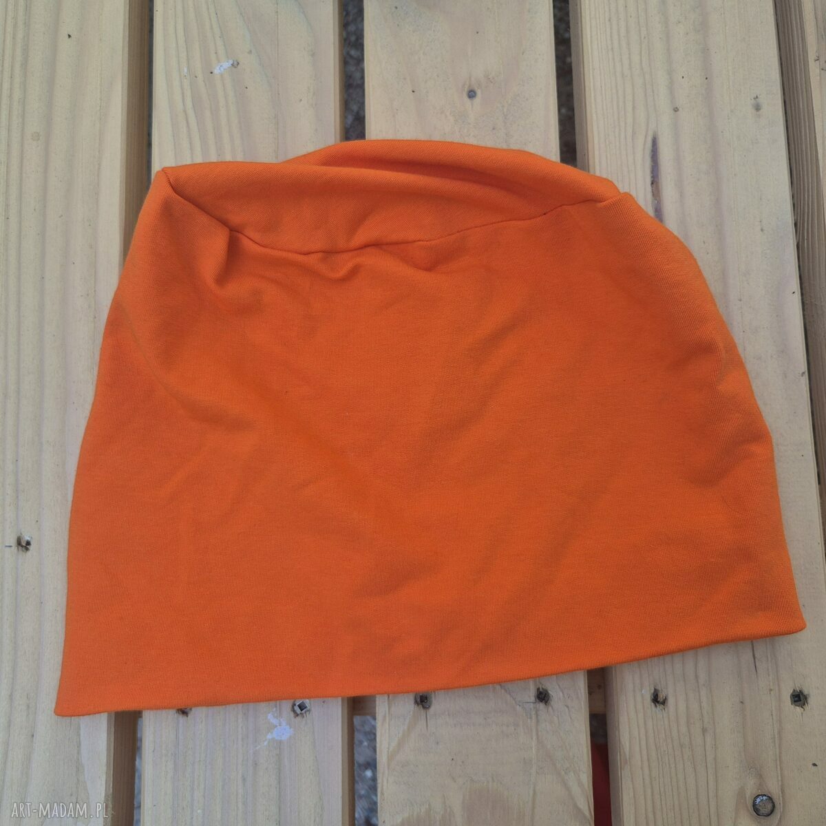 Pomarańczowa czapka wiosenna na podszewce - handmade unisex